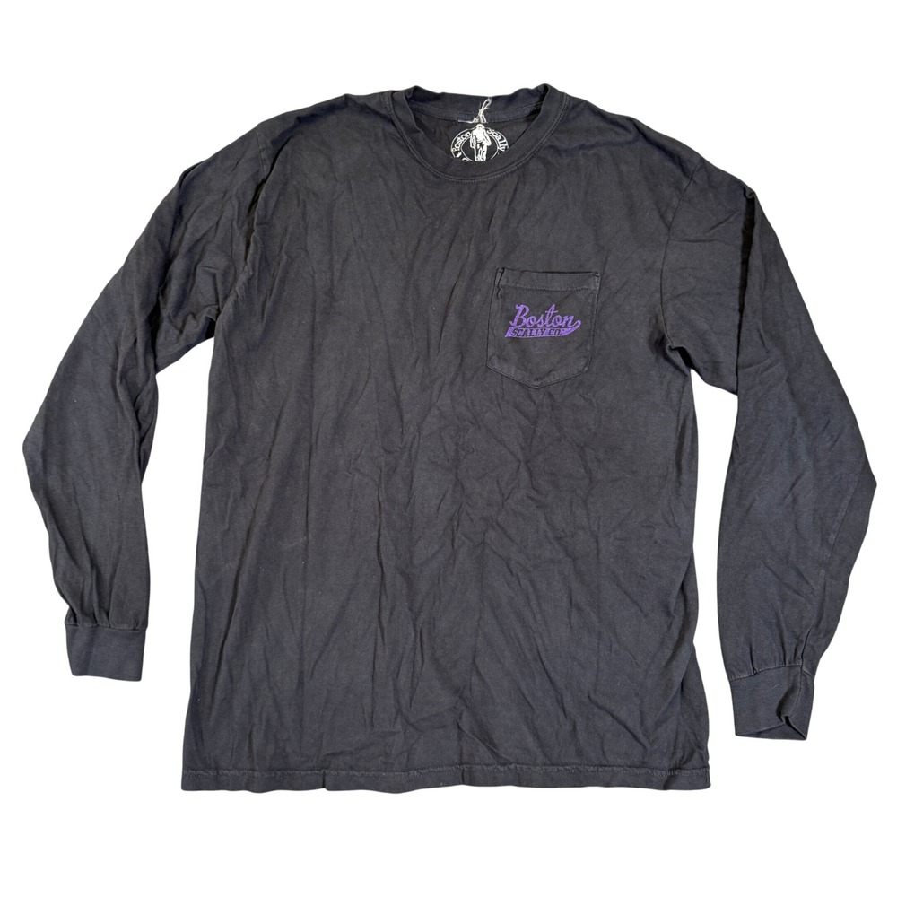 Boston Scally Co Mens Long Sleeve Pocket T-Shirt Black Purple Logo Size Large